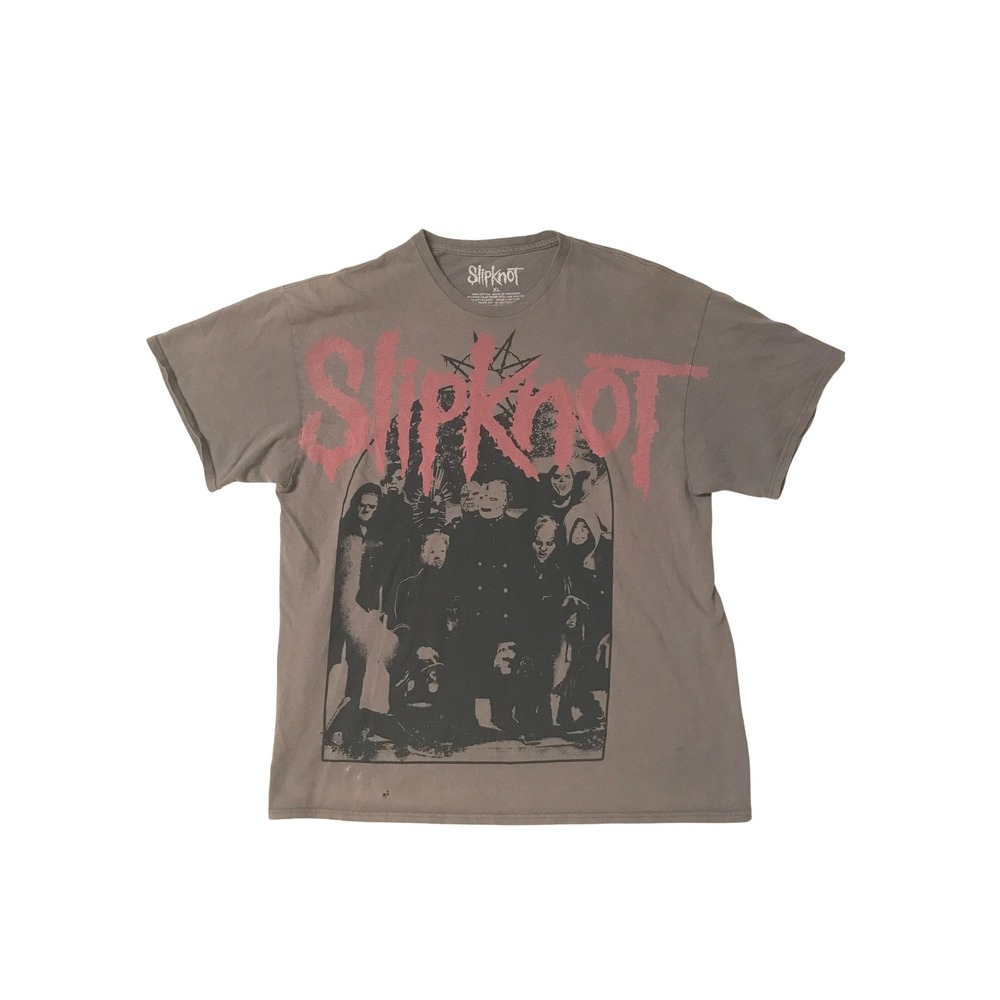 Slipknot Band Graphic T-Shirt Mens XL Brown Red Logo Heavy Metal Rock Tee